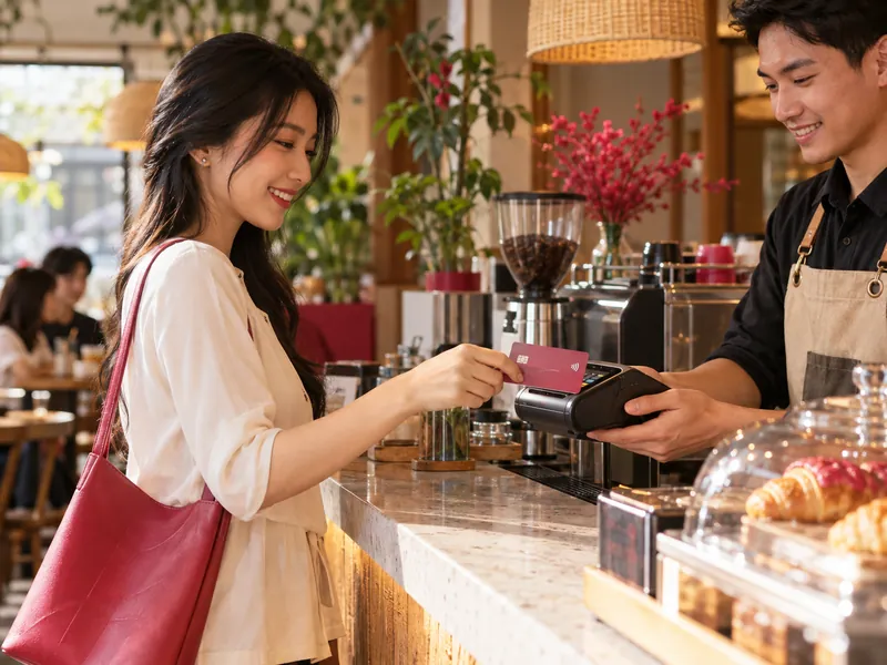 Người thanh toán bằng thẻ tại quầy quán cà phê